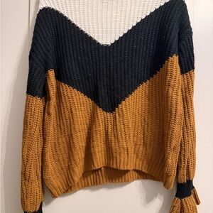 SHEIN Tri-Tone Knit Sweater - Black, White, and Brown